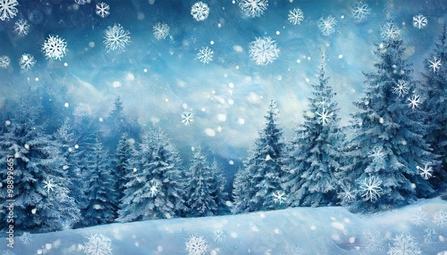 Wallpaper Mural Winter  scene with snowflakes and pine trees Torontodigital.ca