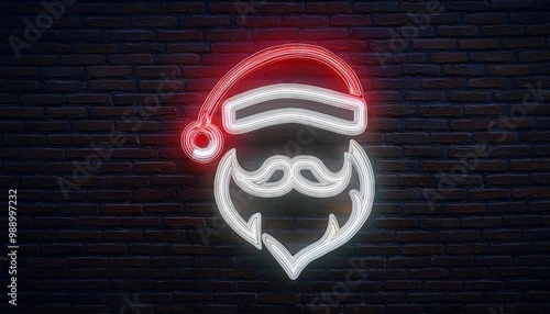  neon santa claus symbol on brick wall  photo