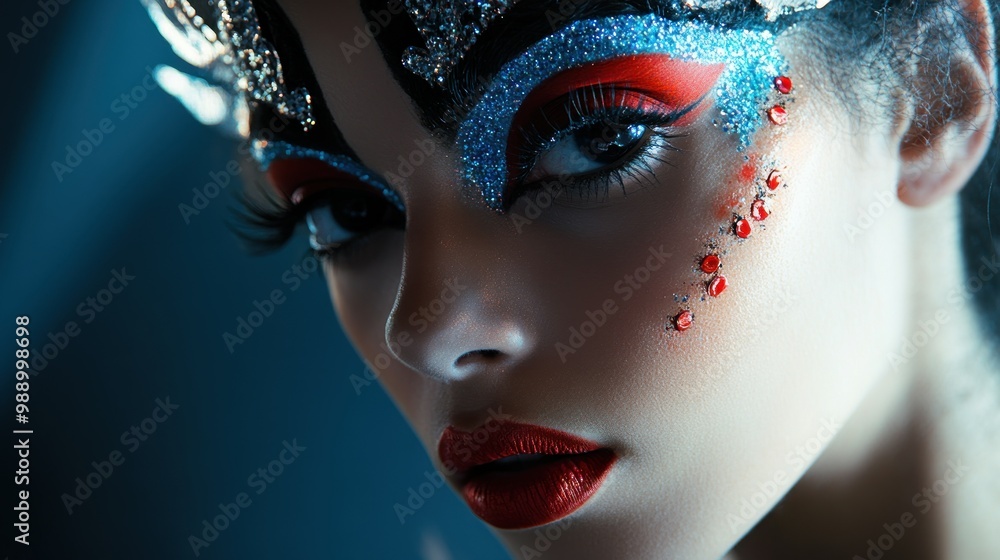 Close-Up Portrait of Woman with Artistic Glitter Makeup Close-Up Portrait of Woman with Artistic Glitter Makeup