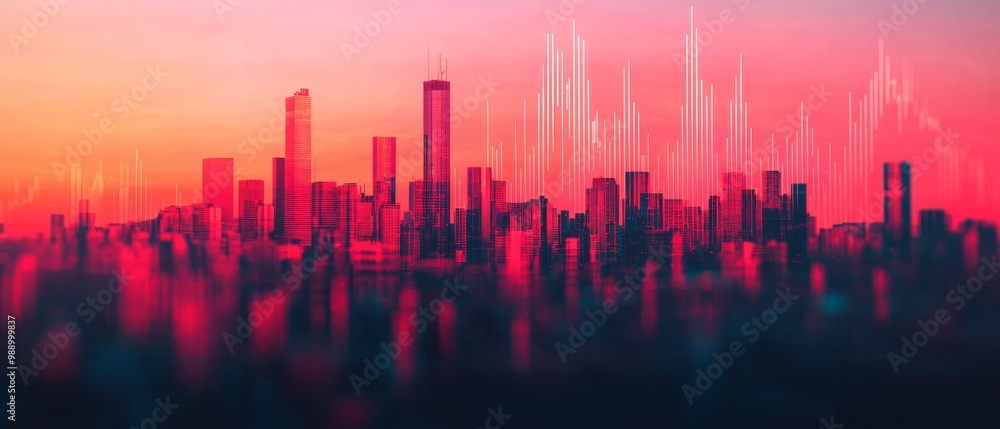 Modern skyline with vibrant sunset colors, abstract urban landscape. Modern skyline with vibrant sunset colors, abstract urban landscape.