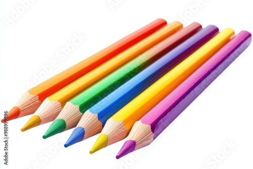 Vibrant colored pencils arranged in a beautiful rainbow gradient, white isolate background.