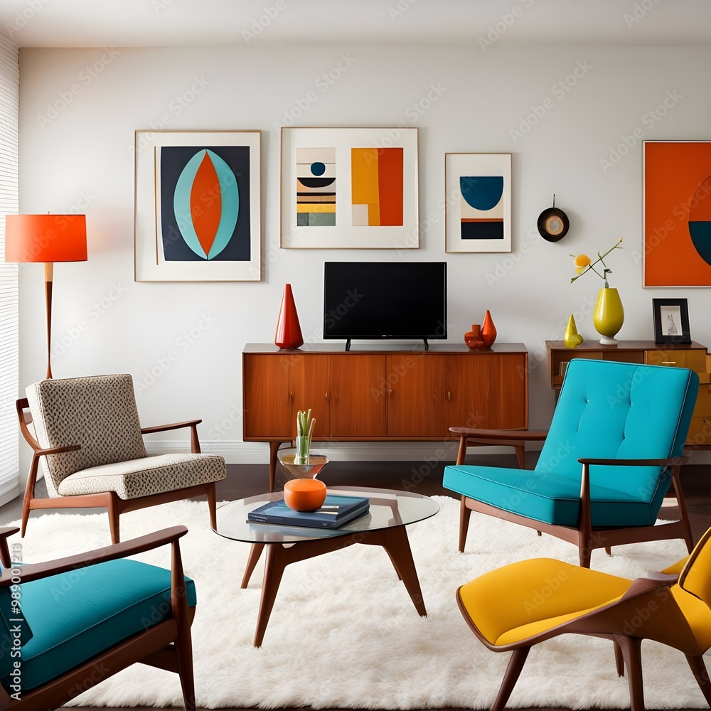 Fototapeta premium midcentury modern room interior home design