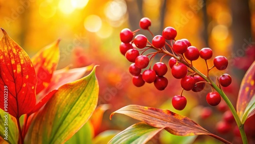 Wallpaper Mural Vibrant red berries of may lily against autumn foliage Torontodigital.ca