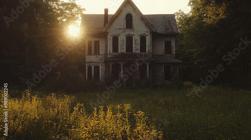 A large, old house with a lot of grass in front of it