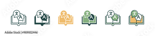 online book translation icon set global communication language dictionary translate service vector illustration for web and app