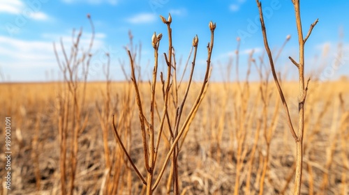 Expansive Wheat Field Under Bright Blue Sky with Clouds