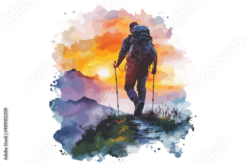 Watercolor hiking vector silhouettes
