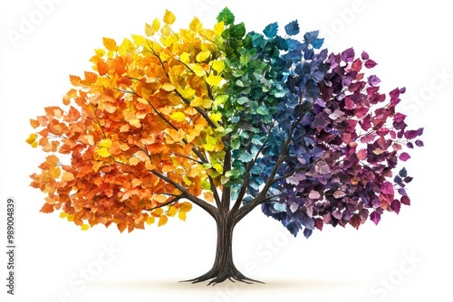 A tree with leaves in every color of the spectrum, symbolizing the diversity and abundance of creative ideas 