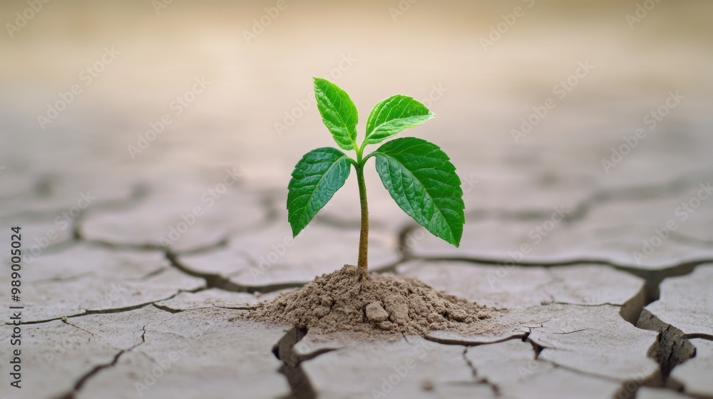Green Sprout Emerging from Dry Cracked Earth Symbolizing Hope and New Life Green Sprout Emerging from Dry Cracked Earth Symbolizing Hope and New Life