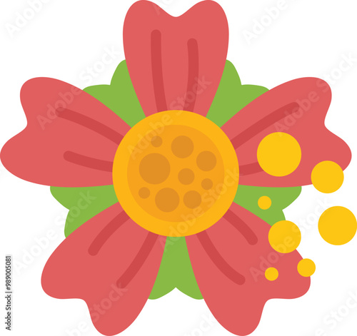Simple illustration of a red flower losing petals with yellow pistils, isolated on white background