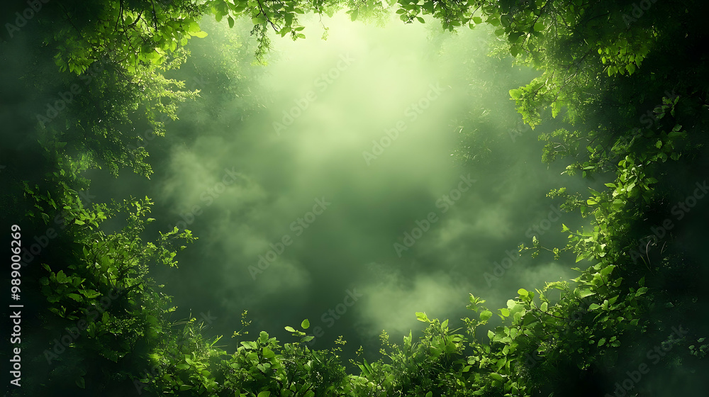 Mystical Forest with Green Fog and Sunlight Mystical Forest with Green Fog and Sunlight