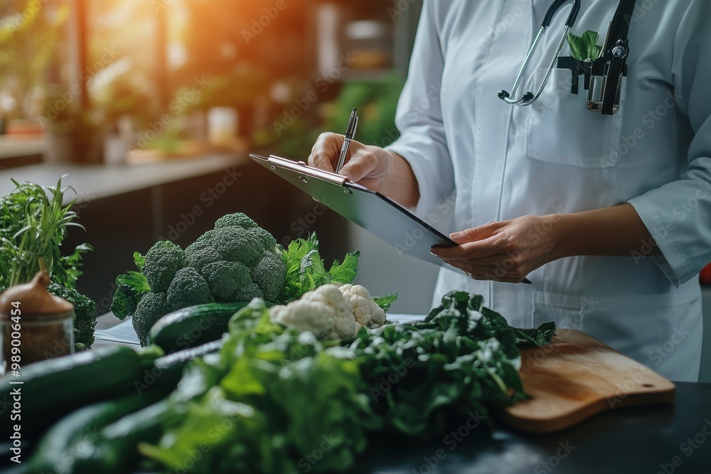 A food safety nutritionist examining fresh vegetables A food safety nutritionist examining fresh vegetables