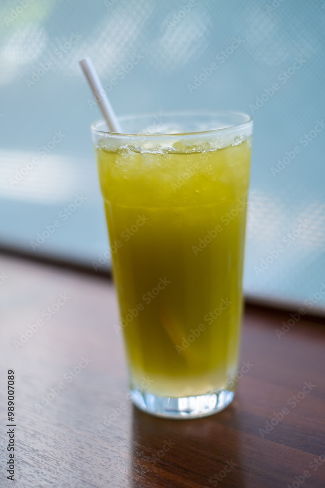 Iced matcha green tea glass