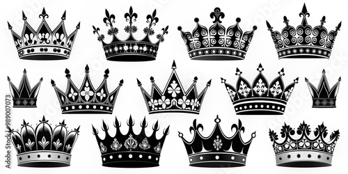 Black and White Crown Collection 14 Variations of Royalty,  royalty, crown, vector, symbol photo