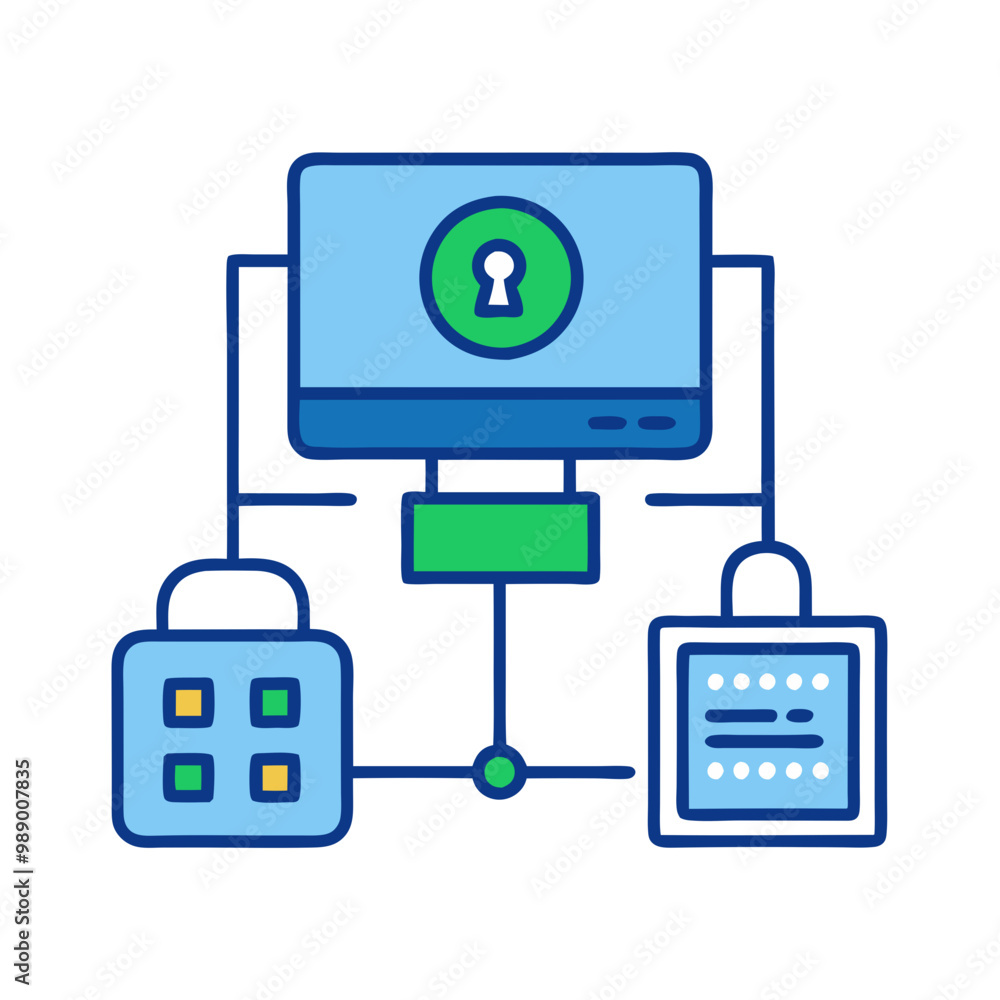 Minimalist Data Access Control Icon, Blue and Green Tones, Cybersecurity Concept Minimalist Data Access Control Icon, Blue and Green Tones, Cybersecurity Concept