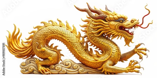 Wallpaper Mural Golden Dragon Sculpture on Cloud, Chinese Dragon, Asian Art, Mythical Creature, Dragon Statue Torontodigital.ca