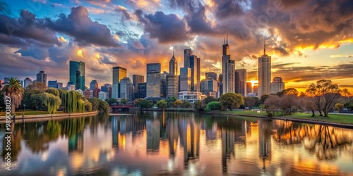 Golden Sunset Reflections on the Skyline, Cityscape, Reflection, Skyscrapers, Urban Landscape,