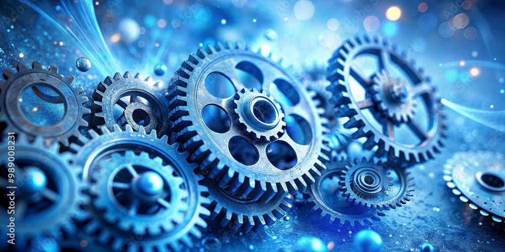 Interlocking Gears in a Blue Abstract, 3D rendering, gears, machine, mechanism, industrial, abstract, technology, machinery, blue, background, bokeh, digital art, futuristic Interlocking Gears in a Blue Abstract, 3D rendering, gears, machine, mechanism, industrial, abstract, technology, machinery, blue, background, bokeh, digital art, futuristic