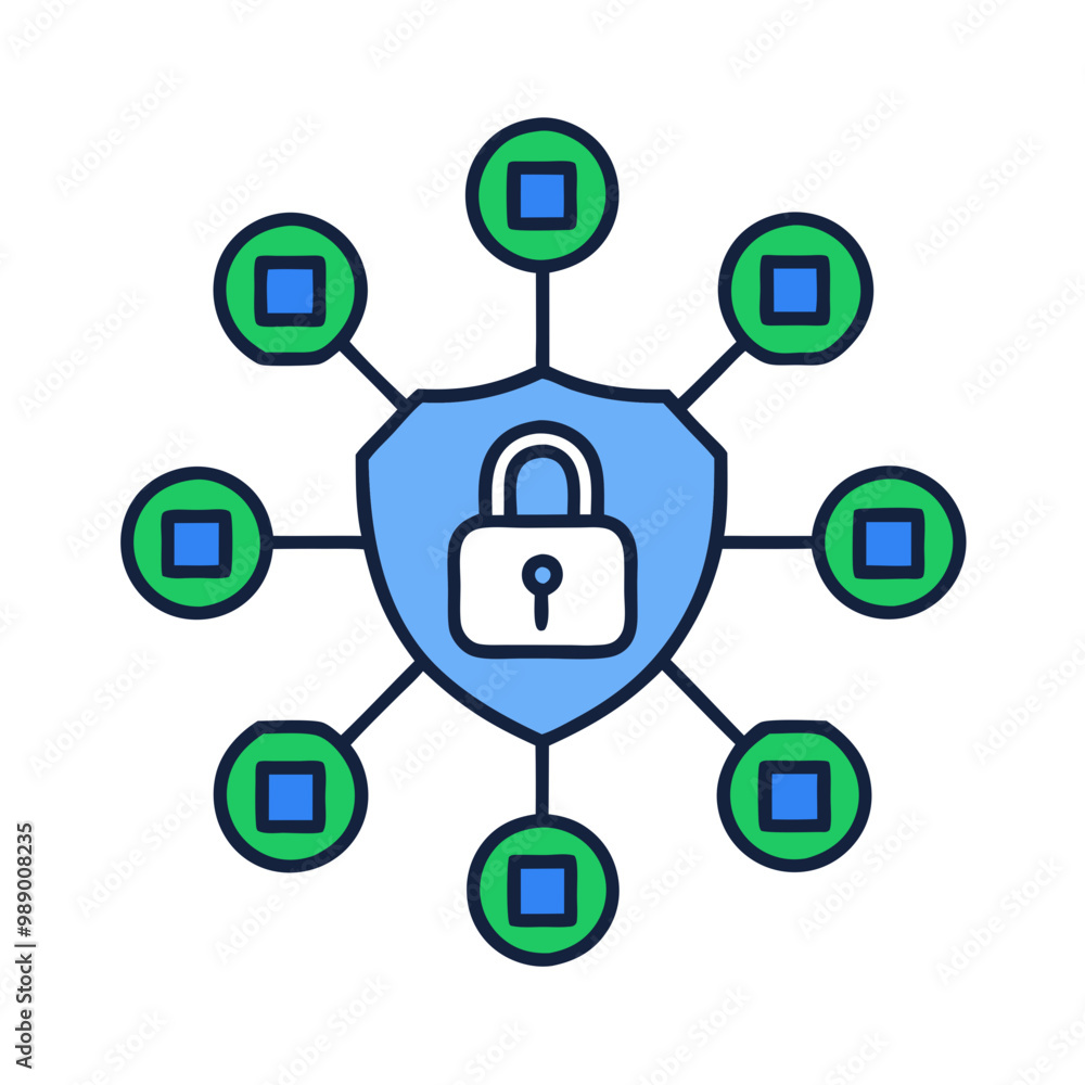 Minimalist Secure Network Icon, Blue and Green Tones, Cybersecurity Concept Minimalist Secure Network Icon, Blue and Green Tones, Cybersecurity Concept