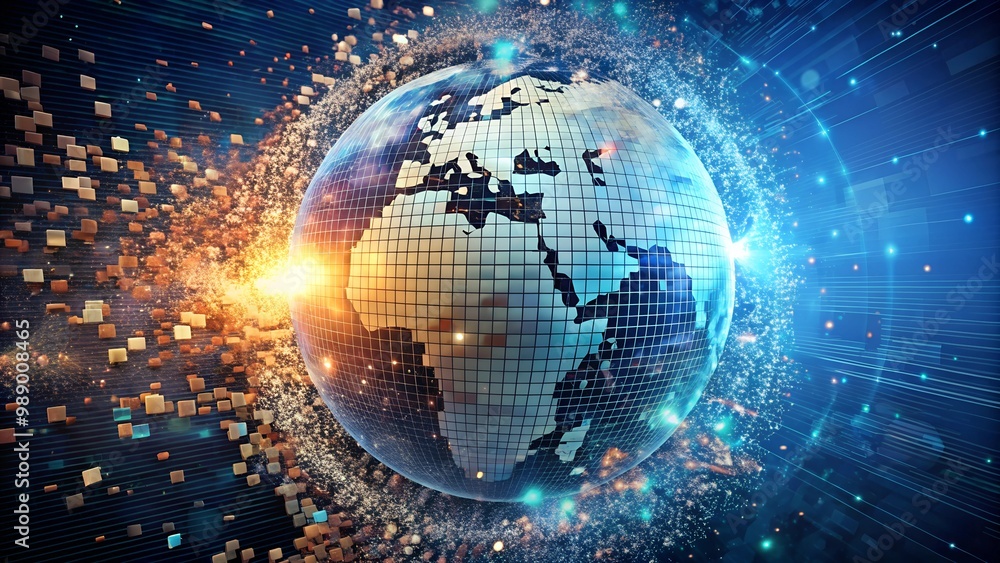 Obraz premium Global world network and telecommunication on earth. Communication technology for Internet business background