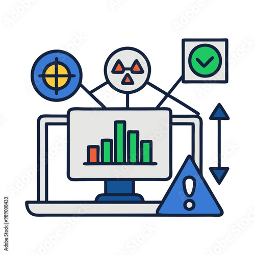 Minimalist Threat Analysis Icon, Blue and Green Tones, Cybersecurity Concept