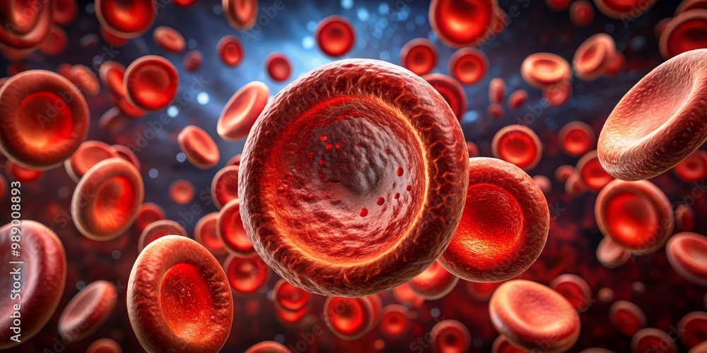 Red Blood Cells Flowing in the Bloodstream, 3D render, Blood cells, circulatory system, medical illustration, healthcare Red Blood Cells Flowing in the Bloodstream, 3D render, Blood cells, circulatory system, medical illustration, healthcare