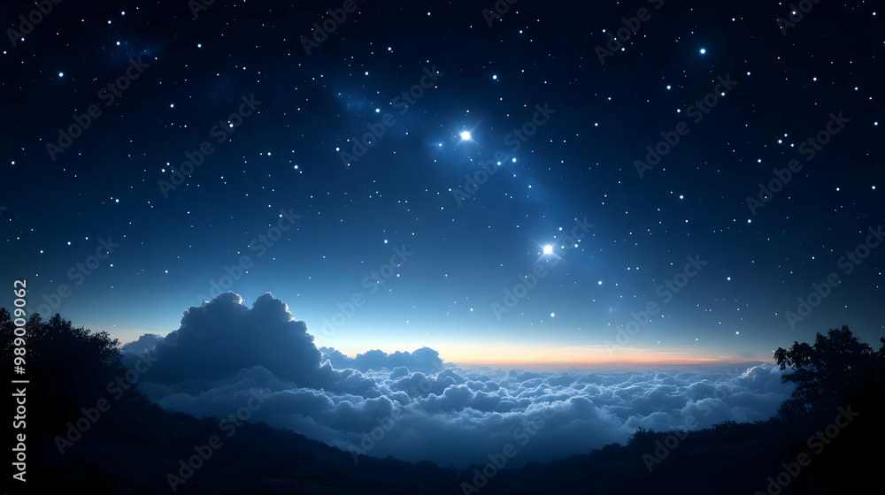 Stars Shining Brightly Above Clouds in the Night Sky Stars Shining Brightly Above Clouds in the Night Sky