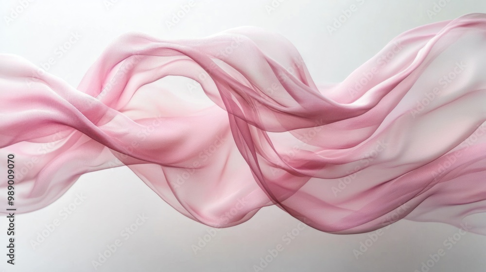 Blowing sheer fabric in soft pink, creating fluid, airy waves against a clean white backdrop. Blowing sheer fabric in soft pink, creating fluid, airy waves against a clean white backdrop.