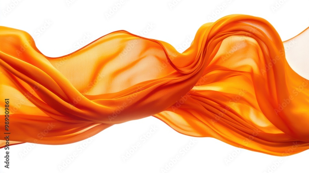 Bright orange fabric twisting in mid-air, with soft edges and fluid motion, isolated on white. Bright orange fabric twisting in mid-air, with soft edges and fluid motion, isolated on white.