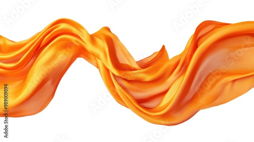 Bright orange fabric twisting in mid-air, with soft edges and fluid motion, isolated on white.