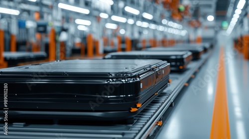 Suitcases on a production line in a modern factory setting.