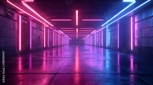 3D Neon Lights Corridor - Futuristic Interior Design