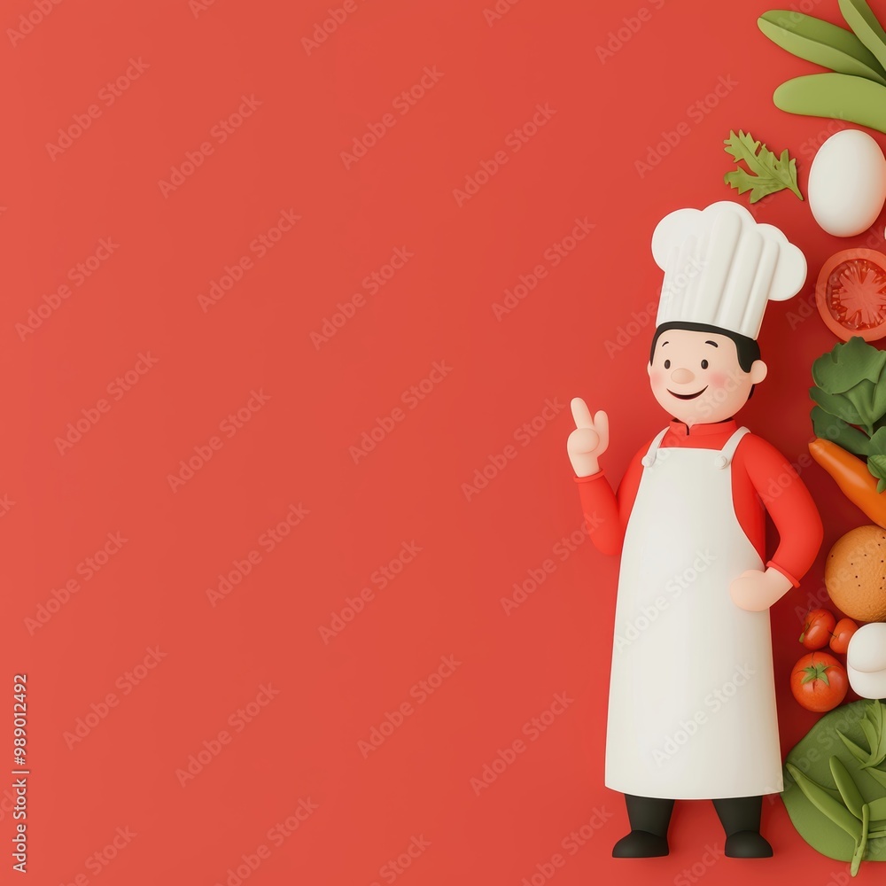 Cheerful Chef with Fresh Ingredients and Cooking Tools Cheerful Chef with Fresh Ingredients and Cooking Tools