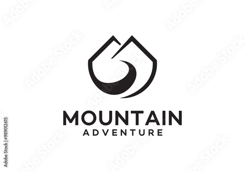 mountain road logo. abstract landscape line art creative design vector