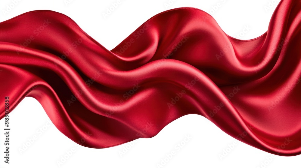 Luxurious satin fabric in bold red, blowing smoothly, creating elegant curves on white. Luxurious satin fabric in bold red, blowing smoothly, creating elegant curves on white.