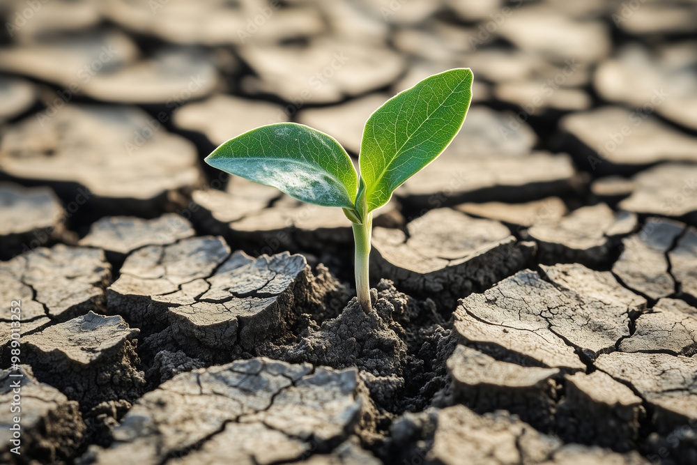 Close-up of cracked, parched earth in a drought-stricken region, with a lone plant struggling to survive. Close-up of cracked, parched earth in a drought-stricken region, with a lone plant struggling to survive.
