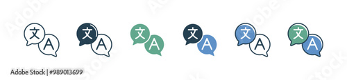 simple bubble language translate icon set online communication dictionary translation vector illustration for web and app