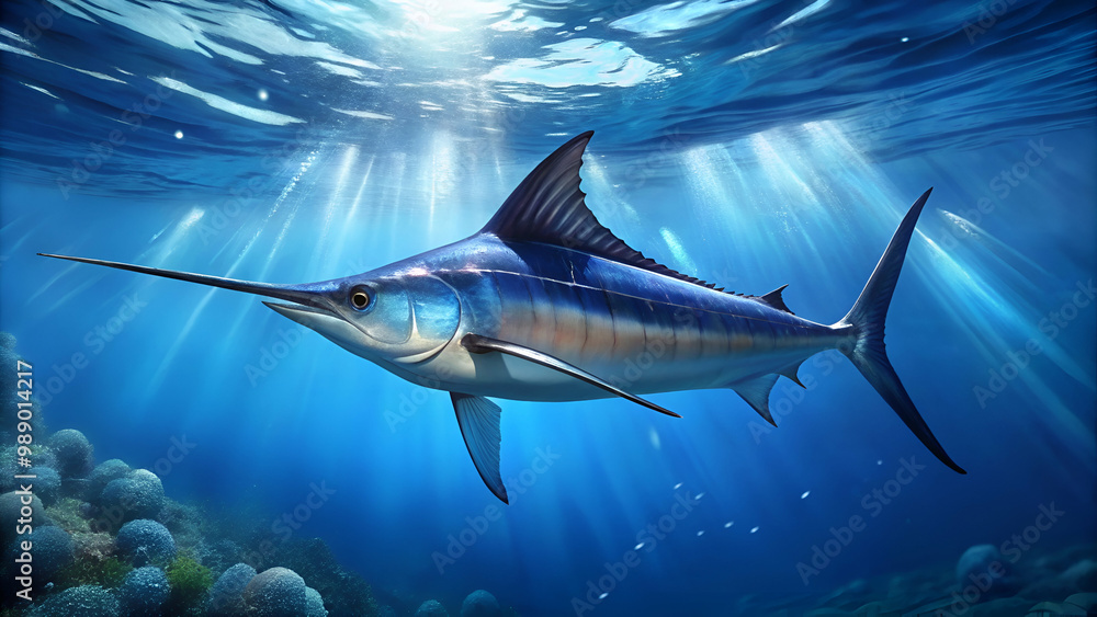 Fototapeta premium Blue marlin in deep sea