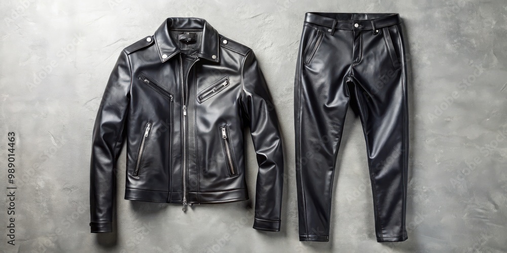 Stylish black leather pants and jacket set for a fashionable look Stylish black leather pants and jacket set for a fashionable look