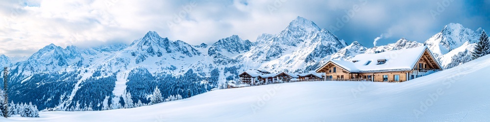 Obraz premium Snowy Mountain Landscape with Chalets