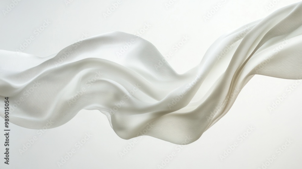 Obraz premium Soft white fabric floating delicately in the wind, creating gentle waves against a clean white background.