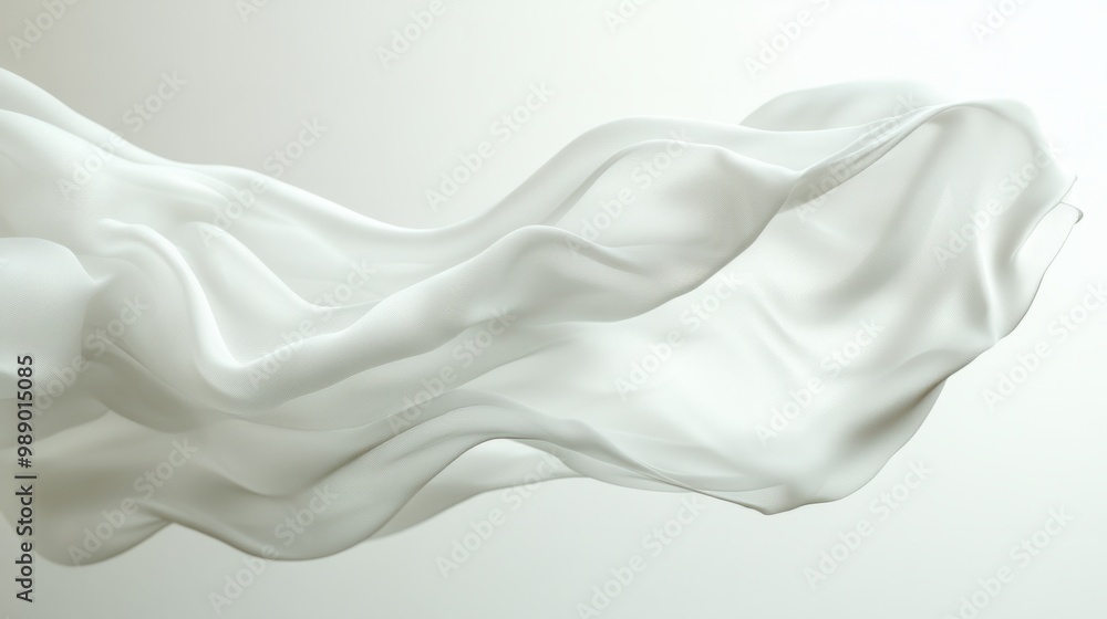 Obraz premium Soft white fabric floating delicately in the wind, creating gentle waves against a clean white background.