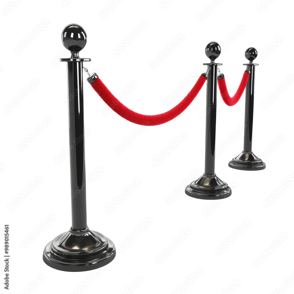 Black stanchions with red rope barrier, isolated on white background. transparent background Black stanchions with red rope barrier, isolated on white background. transparent background