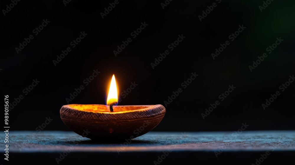 A lit candle signifies Diwali on a simple podium against a dark background. Diwali's festival of lights is reflected in a simple candle on a minimalist podium. A lit candle signifies Diwali on a simple podium against a dark background. Diwali's festival of lights is reflected in a simple candle on a minimalist podium.