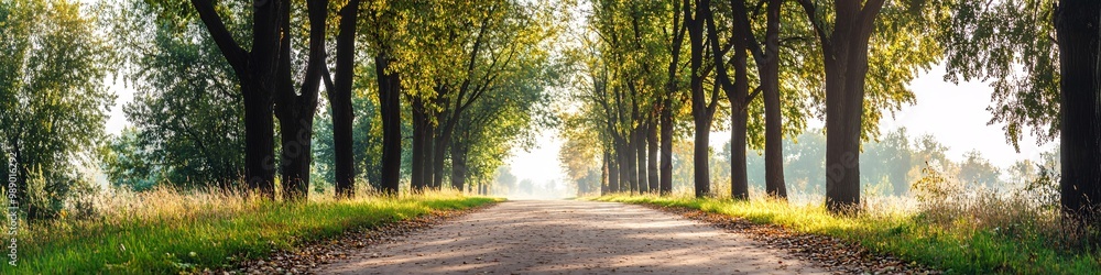 Scenic tree line road in autumn sunlight Scenic tree line road in autumn sunlight