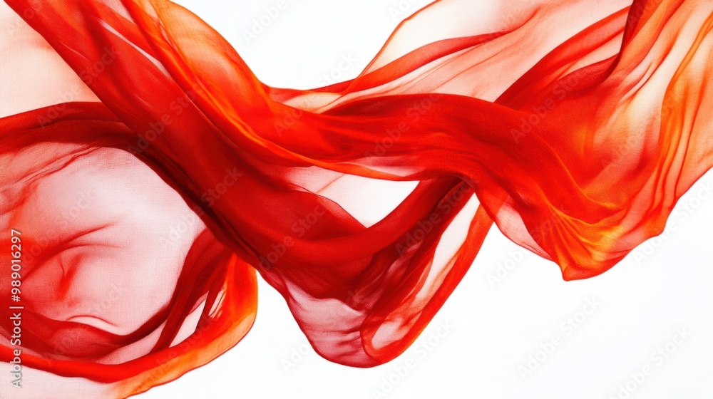 Vibrant red fabric caught mid-blow, creating dynamic waves and folds against a pure white background. Vibrant red fabric caught mid-blow, creating dynamic waves and folds against a pure white background.