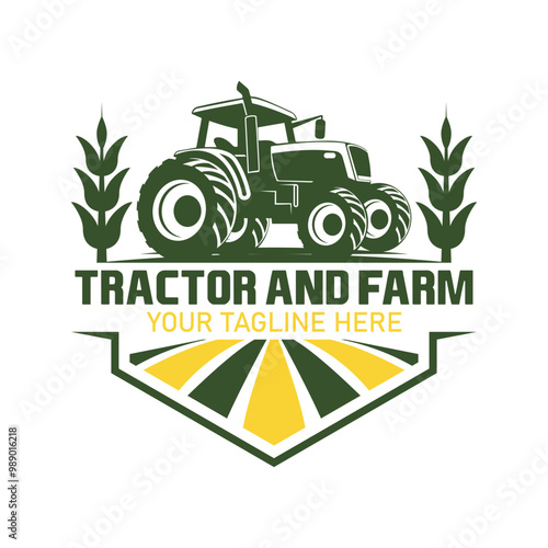 Farm tractor logo design. tractor logo for farming. farm tractor logo design template
