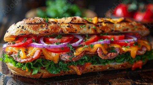 Grilled Bacon and Cheese Sandwich with Tomato and Onion