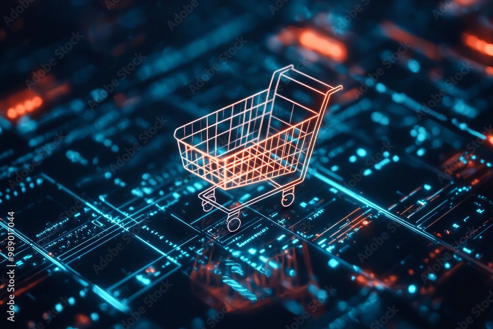 A shopping cart icon on a clean digital background, the concept of online shopping A shopping cart icon on a clean digital background, the concept of online shopping