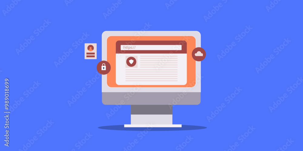 Website security https SSL certificate concept, data protection and secure web browsing on computer, information technology vector illustration. Website security https SSL certificate concept, data protection and secure web browsing on computer, information technology vector illustration.